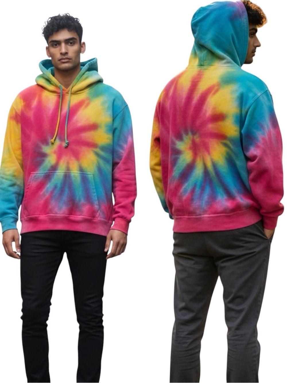 BWattire Rainbow Spiral Tie Dye Hoodie Size Small Pullover